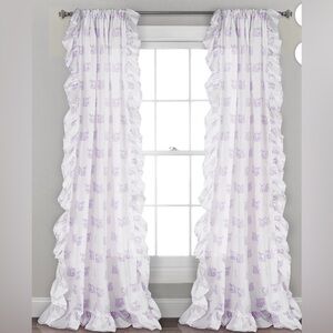 NIP Lush Décor Ruffle Fox White & Purple Curtain Panel 84” Length MSRP $100